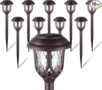 EXCMARK 10 Pack Solar Lights Outdoor Decorative Garden Yard Lights for Pathway Walkway Sidewalk Driveway. (Brown, Warm White)