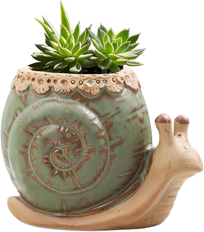 Snail Planter Small Ceramic Planter Pot Animal Planters Small Succulent Pots with Drainage Snail Decor for Living Room Room Office Desktop Decoration (Plants Not Included)