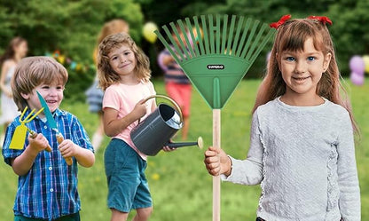 Superio Kids Rake with Hardwood Handle, Gardening and Lawn Care Tools for Kids, Sweep Leaves and Tidying Up The Garden, Plastic Tines and Heavy Duty Wooden Handle 34" (Pack of 2)