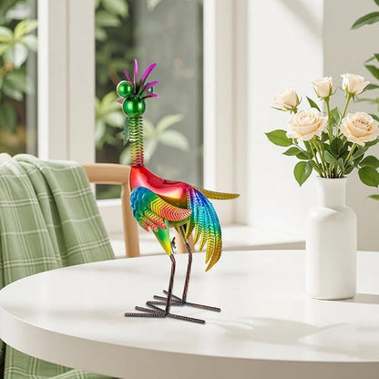 Metal Wacky Rooster Garden Statue for, Patio, Backyard, Lawn | 18'' Rooster Decor, Yard Statue Decorations Outdoor, Chicken Yard Art, Colorful
