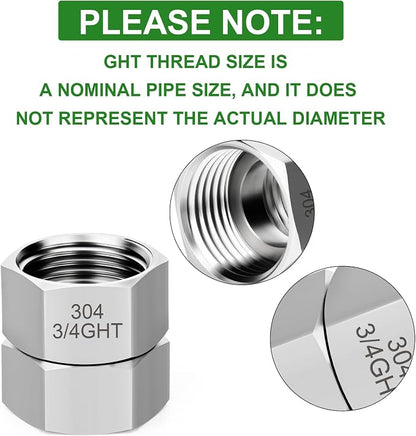 TAISHER 2PCS 304 Stainless Steel Garden Hose Adapter, 3/4" GHT Female x 3/4" GHT Female Swivel Garden Hose Connector with Washers