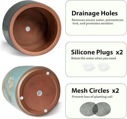 YBX Terracotta Pots with Drainage Holes, Bee Decor, Planter for Indoor Plants, Flower Pots Indoor Succulent, Herbs, Snake Plants (Turquoise, 6+4 Inch)