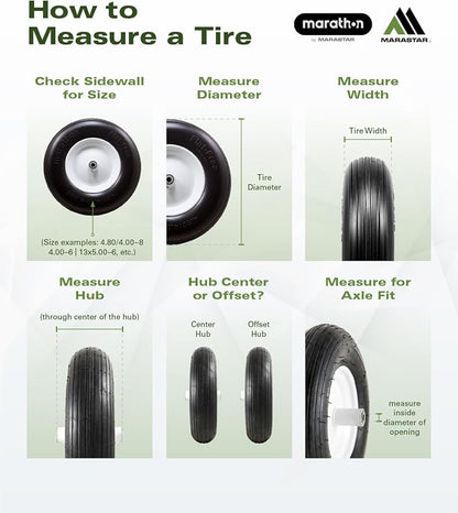 Marathon 20336 13x5.00-6" Pneumatic Tire and Wheel Assembly, Replacement Lawn Mower Tire