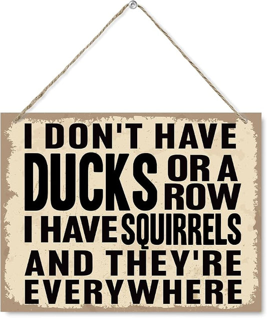 Funny Office Wooden Sign - I don't Have Ducks or a Row I Have Squirrels, Rustic Humorous Wood Hanging Wall Decor, Funny Office Decoration for Work Women Men, Gifts for Coworker Colleague