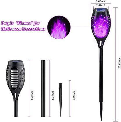 12Pack Purple Solar Halloween Lights for Halloween Decorations Outdoor | Halloween Solar Lights Outdoor with Flickering Flame, Waterproof Torches for Outside, Scary Halloween Yard Pathway Decoration