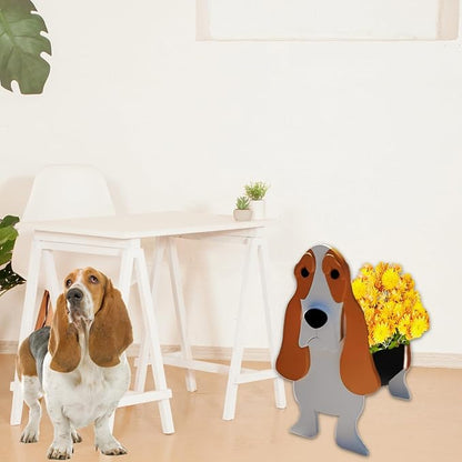 Basset Hound Dog Planter Pots, 9.84 x 10.24 x 15.75 Inches | Large Dog Flower Pot, Cute Animal Shaped Plant Pot, Gifts for Women & Pet Lovers, Indoor Outdoor Garden Home Office Decor