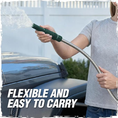 RUGGED RHINO Metal Garden Hose with Spray Nozzle, 100FT, 304 Stainless Steel, 750 PSI Burst Strength, Heavy Duty Flexible Water Hose, Kink Resistant, Leakproof for Yard, Lawn and Outdoor Use, Green
