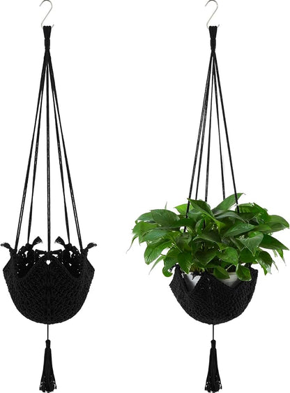 Shappy 2 Pack Boho Macrame Plant Hanger, Large Hanging Planter Plant Holder Pot Hanger Hanging Basket Wall Planters, Plants Lover Gift for Indoor Garden (Classic,Black)
