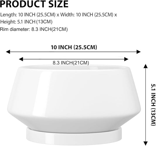 10 Inch White Ceramic Planter with Drainage Hole and Saucer | Ideal for Indoor and Outdoor Plants, Modern Home Decor, Round, Gloss White