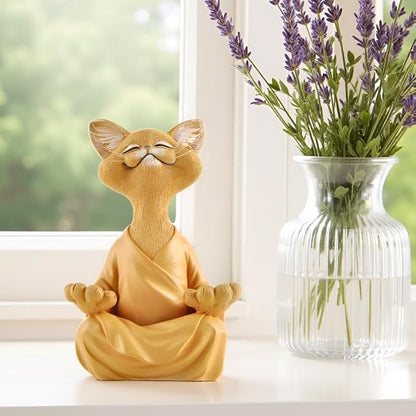 Meditating Happy Cat Statue – Zen Mindfulness Decor for Cat Lovers