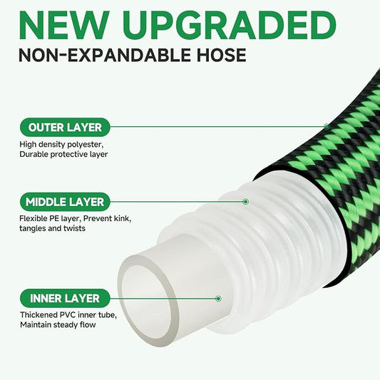 Garden Hose 25FT Non-Expandable Water Hose Flexible Kink-Free Lightweight Leak-Proof Sturdy Outdoor Hose Water Pipe for Garden Yard Lawn Camper 3/4 Inch Fittings