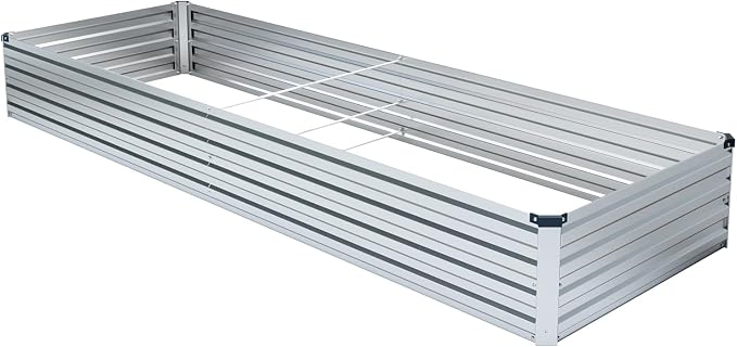 Meberam 2 Pack 6x3x1FT Galvanized Raised Garden Bed Kit, Outdoor Metal Planter Box for Vegetables, Bottomless Rectangular Gardening Bed with Support Rods, Tool-Free Assembly, Silver