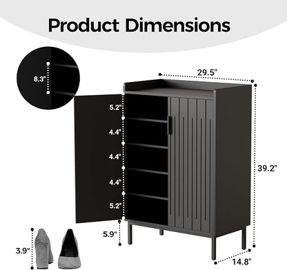 Mericonia Modern Shoe Cabinet with Metal Legs, Farmhouse Large 5-Tier Shoe Storage Cabinet with Doors, Wooden Shoe Organizer for Entryway, Hallway, Bedroom, Living Room (Modern Shoe Cabinet, Black)
