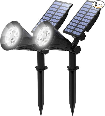 T-SUN Solar Spot Lights Outdoor, 2 Pack Solar Landscape Spotlights, Adjustable 2-in-1 Spotlights for Yard & Garden, IP65 Waterproof Dusk to Dawn Solar Lights for Trees, Pathway, Driveway(White-2 Pack)