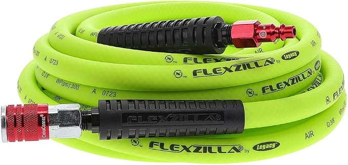 Flexzilla Air Hose with ColorConnex Industrial Type D Coupler and Plug, 3/8 in. x 25 ft., Heavy Duty, Lightweight, Hybrid, ZillaGreen - HFZ3825YW2-D