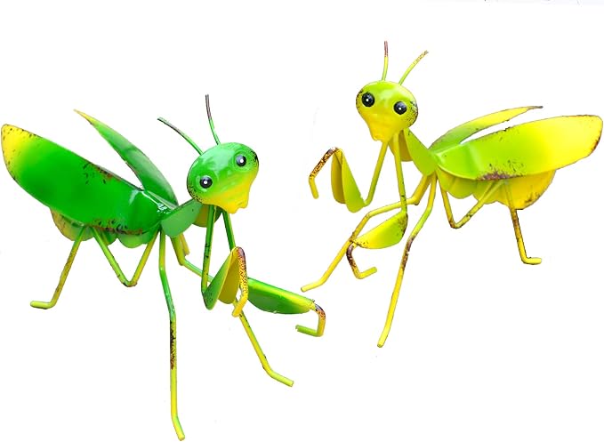 Metal Mantis Garden Yard Art Decor, Set of 2 | Mantis Outdoor Wall Decor for Garden,Patio,Tree,Fence,Lawn Ornaments