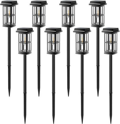 Garpar Solar Pathway Lights Outdoor 8 Pack, Window-Style with Metal Pole | 3500K Warm White, 2 Lighting Modes, Up to 18hrs Runtime, IP65 Waterproof, Ideal for Yard, Walkway, Driveway, Patio