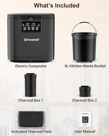 Electric Composter for Kitchen, 4L Indoor Odorless Compost Bin with 2 Carbon Filters, Upgraded Brushless Motor, Auto-Clean, LED Display, Visible Window, Smart Countertop Food Waste Composting Machine
