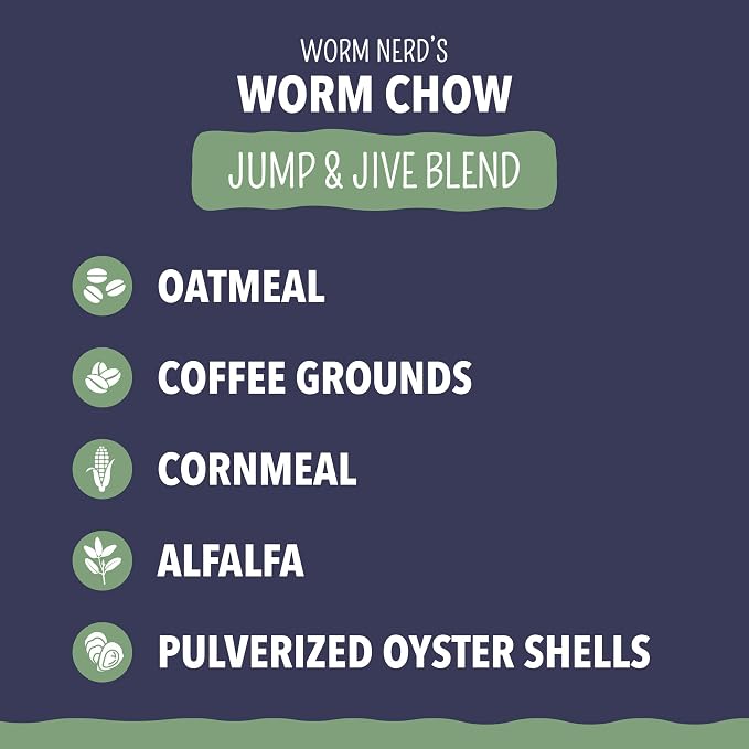 Worm Nerd Composting Worms – Live Red Wriggler Compost Worms Mix & Arcadia Garden Products Worm Chow - Jump & Jive Blend - 2 lbs, Wormeries, Vermiculture, Worm Feeding