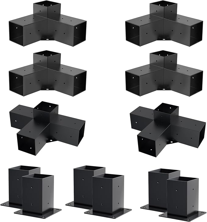 Pergola Kit, Pergola Brackets 3-Way Brackets and 4-Way Brackets Post Base Kit for Woodworks DIY, Wooden Beams for Gazebos, Patio Pergolas, Log Cabin Outdoor Pergola Hardware for 4x4 Lumber
