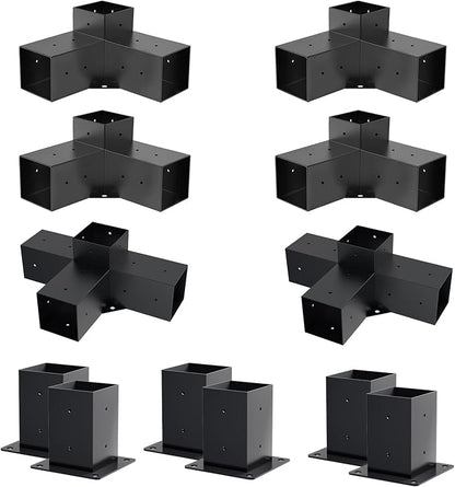 Pergola Kit, Pergola Brackets 3-Way Brackets and 4-Way Brackets Post Base Kit for Woodworks DIY, Wooden Beams for Gazebos, Patio Pergolas, Log Cabin Outdoor Pergola Hardware for 4x4 Lumber