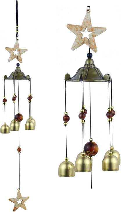 Star Wind Chimes for Outside with 5 Brzone Chime Bells, Rustic Wind Chime Hanging Decor for Garden Patio Yard