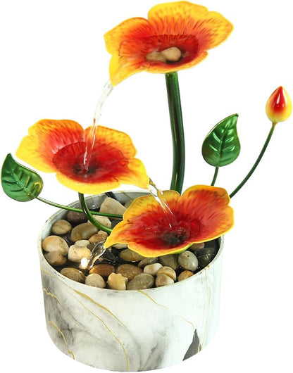 Tabletop Fountain Water Fountain Indoor Waterfall Fountain 3-Tier Desk Fountain Hibiscus Flower Themed Tabletop Fountains Indoor Home Decor for Meditation Relaxing(Hibiscus)