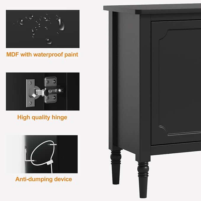 RoyalCraft Buffet Sideboard Cabinet with 3 Doors, Wooden Coffee Bar Credenza with Adjustable Shelves, Vintage Storage Cabinet for Kitchen Dining Entryway Living Room, Black