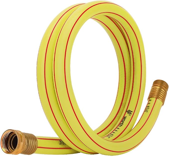 Lead-in Yellow Short Garden Hose 3/4 in. x 5 ft. -No Kink, Leak Free, Flexible, Male to Female Fittings -Heavy Duty Lightweight PVC Water Hose -150PSI Work & 500PSI Burst, for Reel Cart & Outdoor Use