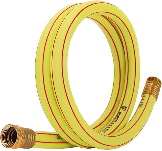 Lead-in Yellow Short Garden Hose 3/4 in. x 5 ft. -No Kink, Leak Free, Flexible, Male to Female Fittings -Heavy Duty Lightweight PVC Water Hose -150PSI Work & 500PSI Burst, for Reel Cart & Outdoor Use