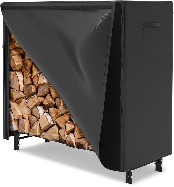 WALMANN 4ft Firewood Log Rack with Cover Outdoor, Heavy Duty Firewood Rack With Weather Resistant 600D Oxford Fabric Cover, Indoor/Outdoor Wood Racks for Fire Wood