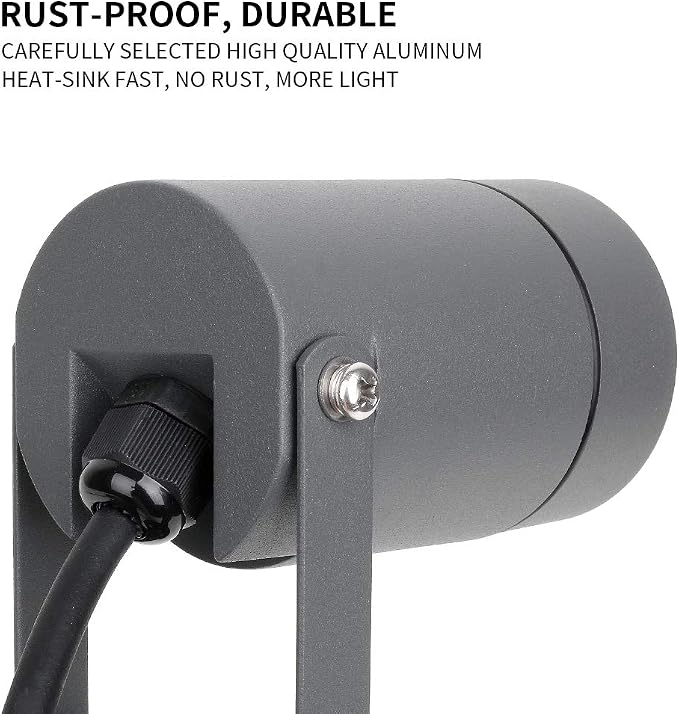 DAWALIGHT Outdoor Spot Light, Landscape Lighting 6W Spotlight for Yard, Replaceable GU10 Bulb 110V 3000K IP65 Waterproof, Aluminum, 5ft Cable Garden Patio Driveway House,Dark Grey