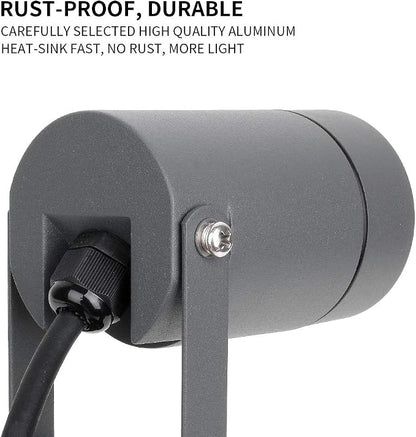 DAWALIGHT Outdoor Spot Light, Landscape Lighting 6W Spotlight for Yard, Replaceable GU10 Bulb 110V 3000K IP65 Waterproof, Aluminum, 5ft Cable Garden Patio Driveway House,Dark Grey