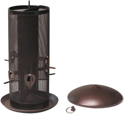 Nature's Rhythm Metal Hopper Bird Feeder Two Chambers，Heavy Duty Mesh Metal Dual Seed Compartments Outdoor Hanging Wild Bird Feeder with 10 Feeding Ports,10lbs Seed Capacity