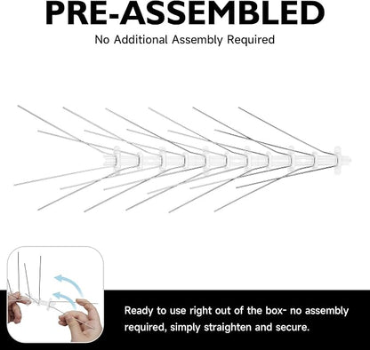 Pre-Assembled Bird Spikes Foldable Stainless Steel Spikes with Polycarbonate Base Pigeon Spikes Fence Kit for Small Bird Crows Woodpeckers (12 Strips 9.84 Feet)