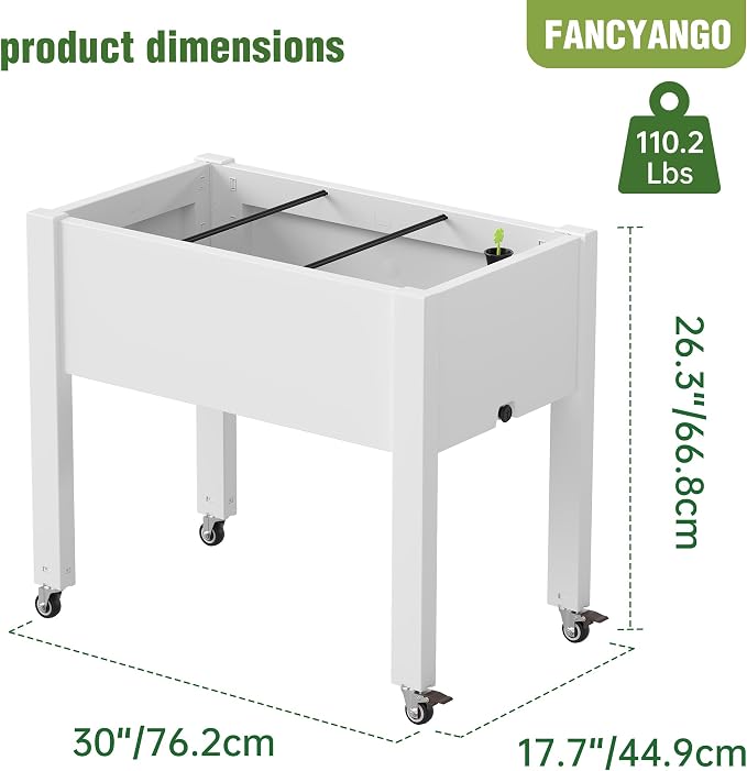 Fancyango Raised Garden Bed with Wheels 26.3" H -Ashen | Resin Elevated Garden Planter Box with Drainage, Outdoor Planter Box for Veggies Herbs Patio Balcony Backyard