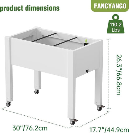 Fancyango Raised Garden Bed with Wheels 26.3" H -Ashen | Resin Elevated Garden Planter Box with Drainage, Outdoor Planter Box for Veggies Herbs Patio Balcony Backyard