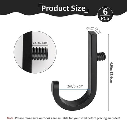 6 Pack J Shaped Tool Hooks Compatible with Suncast & Craftsman Shed Accessories, Black Premium Plastic Shed Hooks for Shed Organization, Garden & Garage Storage Hooks and Hanging Accessories