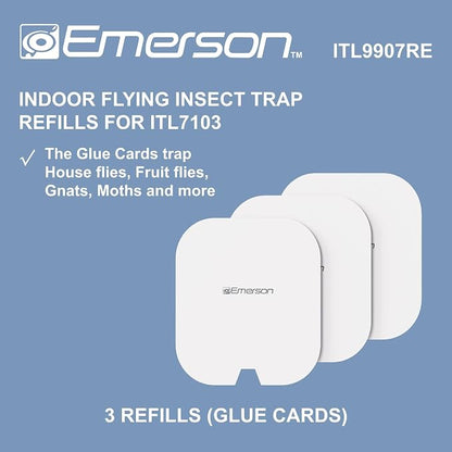 Emerson Fly & Bug Catcher Glue Card Refills – 3-Pack Replacement Boards for Emerson Model ITL7103 – Strong Adhesive, Mess-Free, & Easy to Use