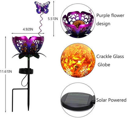 Solar Lights Outdoor Garden Decor, Metal Tulip & Butterfly Decoration Solar Lawn Lamp for Courtyard, Metal Flowers Outdoor Waterproof for Landscape Patio Yard Decor (Purple)
