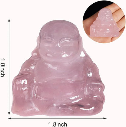 Rose Quartz Crystal Laughing Buddha Statue Meditation Decor Spiritual Art Piece Healing Stone Figurine Zen Altar Sculpture Feng Shui Gift Yoga Space Ornament Peaceful Home Temple Collectible