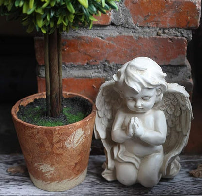 Vintage Kneeling Praying Cherub Statue Indoor Outdoor Home Garden Decoration Wings Angel Statue Memorial Sculpture