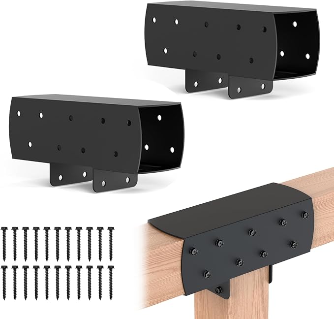 2 Pcs 4"x 4" 3-Way T-Shape Pergola Bracket Kit (Actual:3.6 "x3.6 ) | Woodwork Right Angle Corner DIY Brackets For Gazebos|Carports log|Cabins and Other Outdoor Structures.