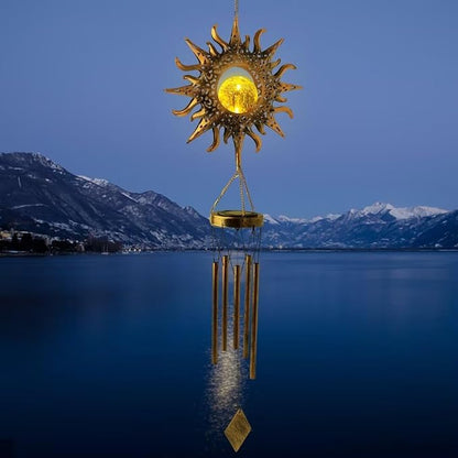 Solar Sun Wind Chimes for Outside Unique Gardening Gifts for Women Mom Grandma Crackle Glass Ball LED Wind Chimes Solar Lights Outdoor Decor Decorative Light for Garden Patio Yard Porch