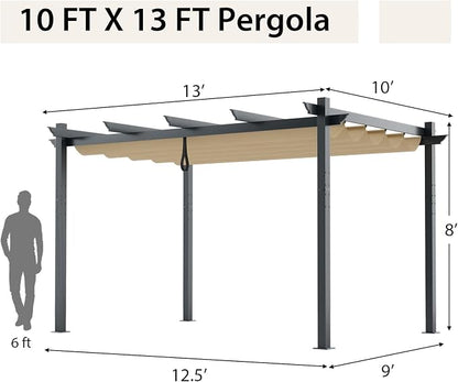 Tangkula 10x13 Ft Outdoor Pergola with Retractable Canopy, Heavy-Duty Aluminum Patio Shelter Pavilion for Deck, Garden, Yard, Beige