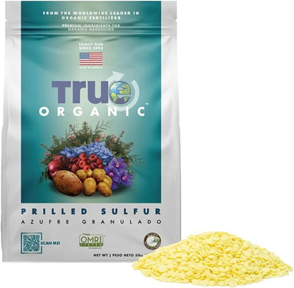 True Organic Prilled Sulfur – Organic Fertilizer for Better Plant Growth, Flowers, Vegetables, and Herbs – Lowers Soil pH – 5lb Bag Covers 1,333 Sq. Ft.