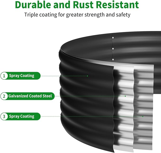 DDK Galvanized Raised Garden Bed, Round Outdoor Planter Bed, 4x4x1.5ft Metal Planter Box for Gardening and Planting,2Pack,BK