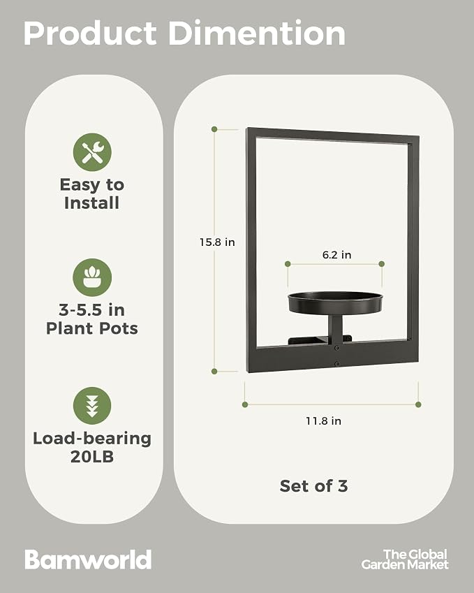 Bamworld Hanging Planters for Indoor Plants Wall Decor Living Room Plant Stand Indoor Wall Planters Plant Hanger Window Plant Shelves 3 Pack for Outdoor Entryway