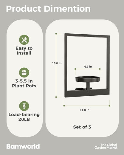 Bamworld Hanging Planters for Indoor Plants Wall Decor Living Room Plant Stand Indoor Wall Planters Plant Hanger Window Plant Shelves 3 Pack for Outdoor Entryway