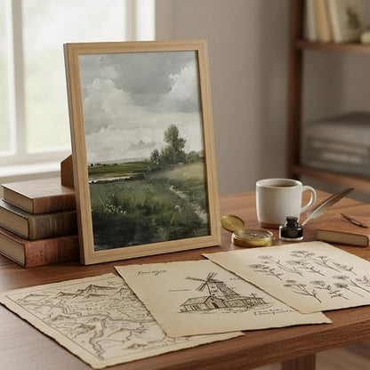 smvexyl Framed Landscape Wall Art, Neutral Nature Canvas Print, 12x16 | Neutral tree landscape art in wood frame for living room bedroom office or farmhouse wall decor